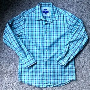 Egara, L, green/white/grey plaid, non-iron slim fit dress shirt